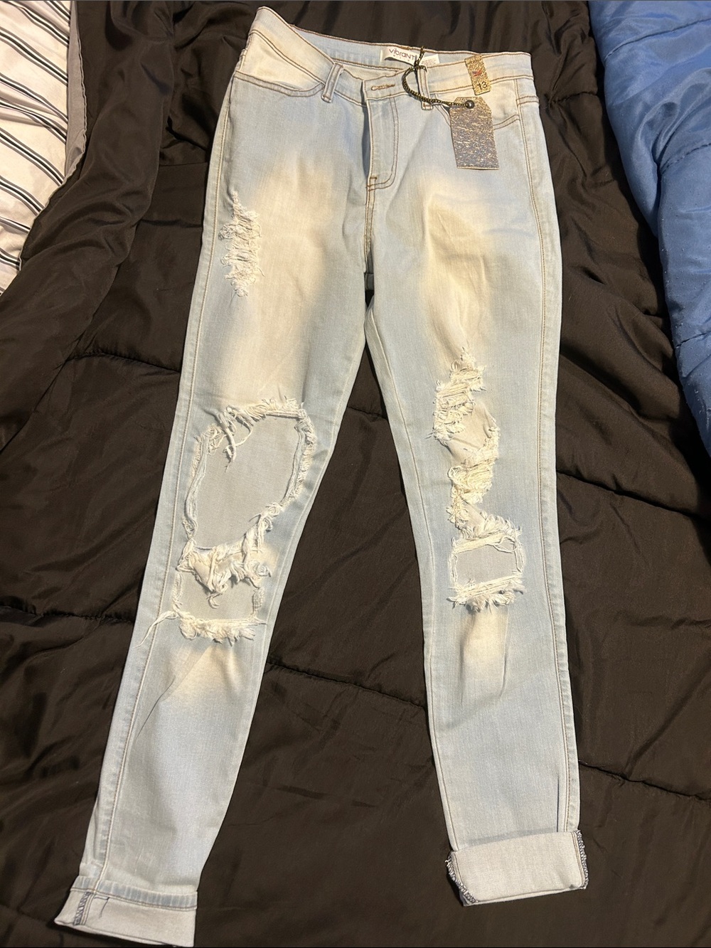 Vibrant Pale Blue Ripped Skinny Jeans